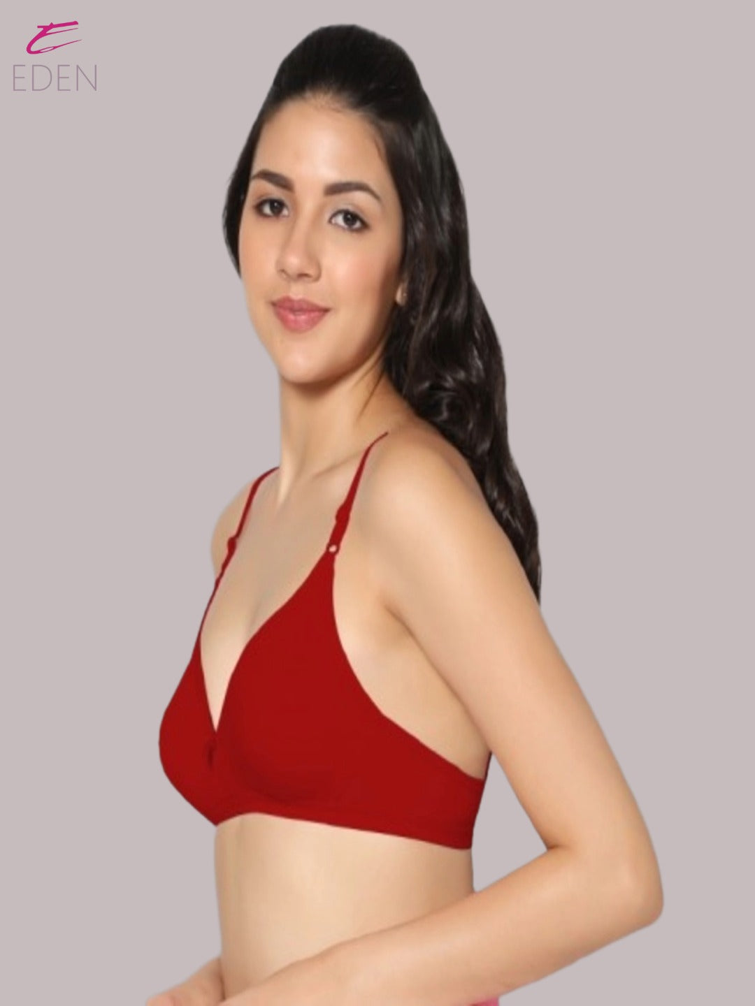 Wirefree, Non Padded, Cotton, Medium Coverage ,Tshirt Bra, Red