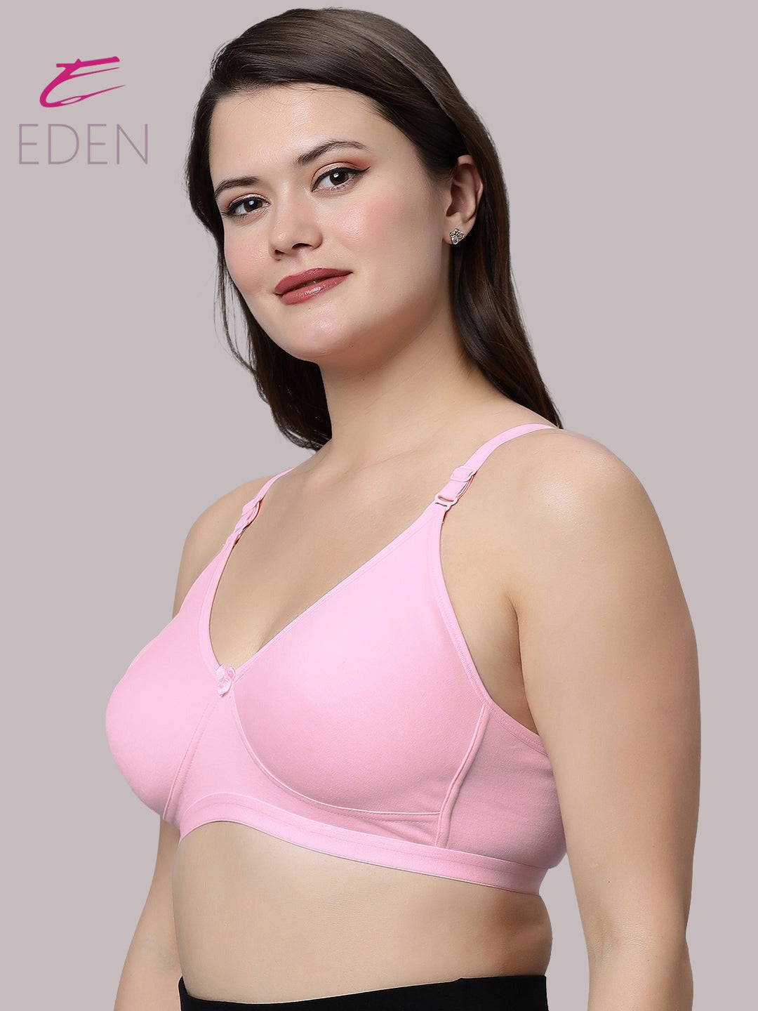 Non Padded, Plus Size, Super Combed,Cotton Stretch, Full Coverage ,Everyday Bra ,Pink