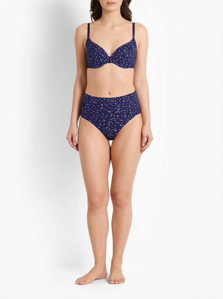 Eden Medium Rise Full Coverage Hipster Panty (Pack of 1) -Navy printed