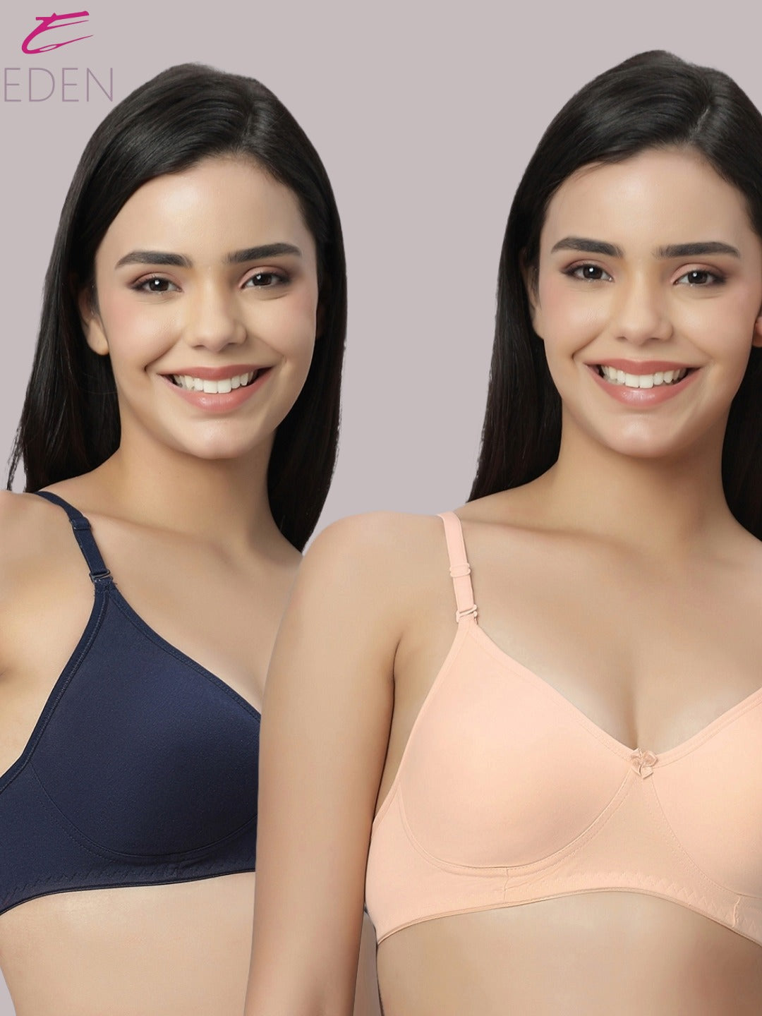Lightly Padded, Non-Wired ,Simply Soft, T-Shirt Bra,Navyblue-peach