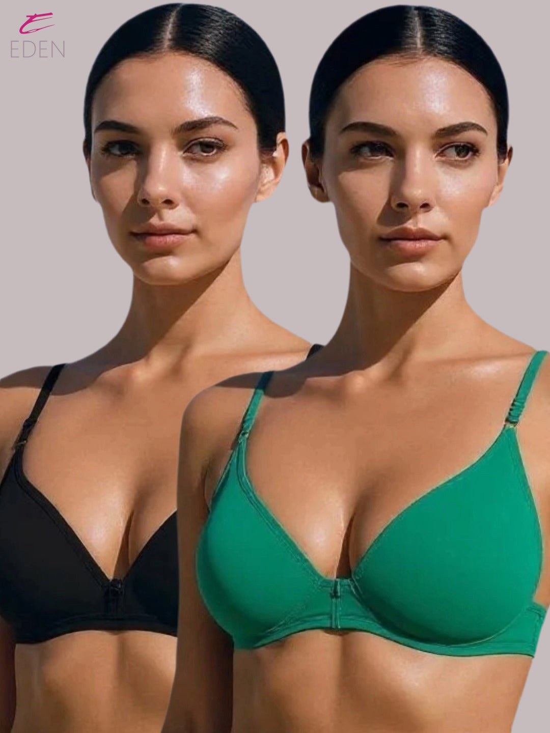 Wirefree, Non Padded, Cotton, Medium Coverage, Tshirt Bra ,Black-Green