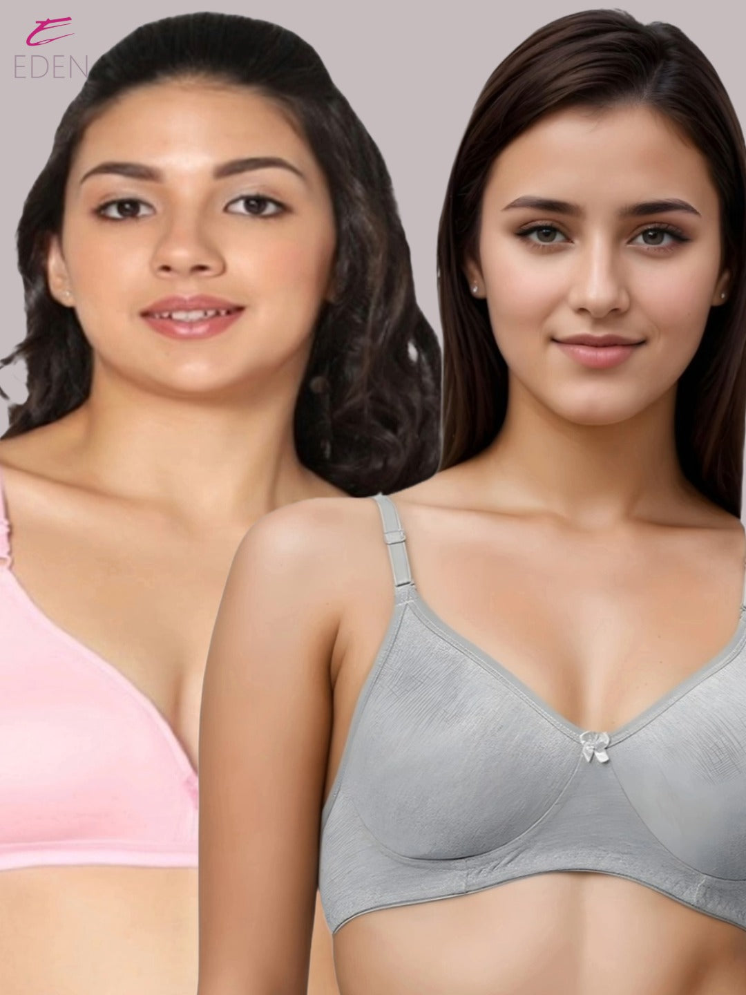 Wirefree, Non Padded, Cotton, Medium Coverage ,Tshirt Bra, Pink-Grey