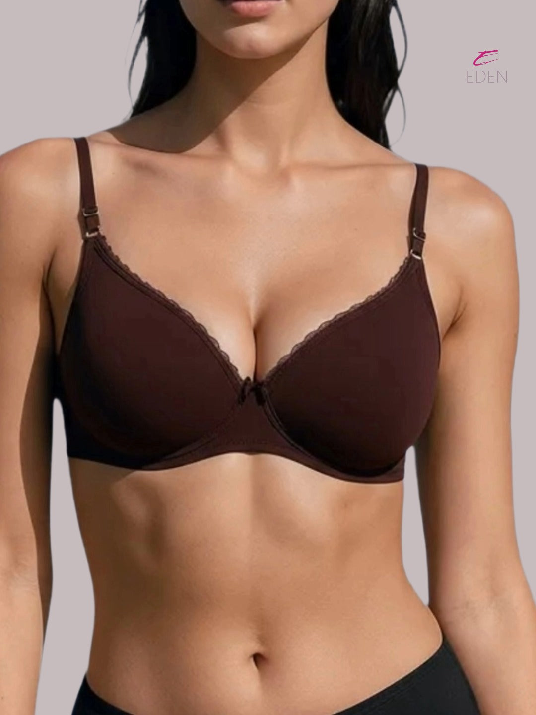 Wirefree, Padded, Plus Size, Cotton ,Medium Coverage ,Tshirt Bra, Lace Styling, Eden 109,Peat