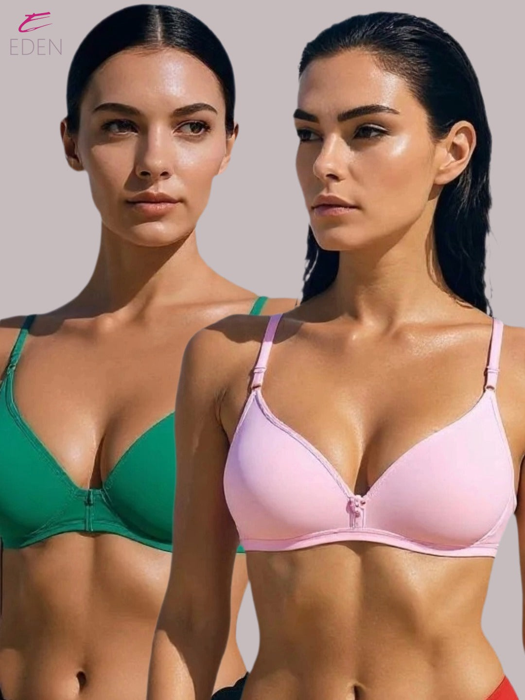 Wirefree, Non Padded, Cotton, Medium Coverage, Tshirt Bra ,Green-Pink