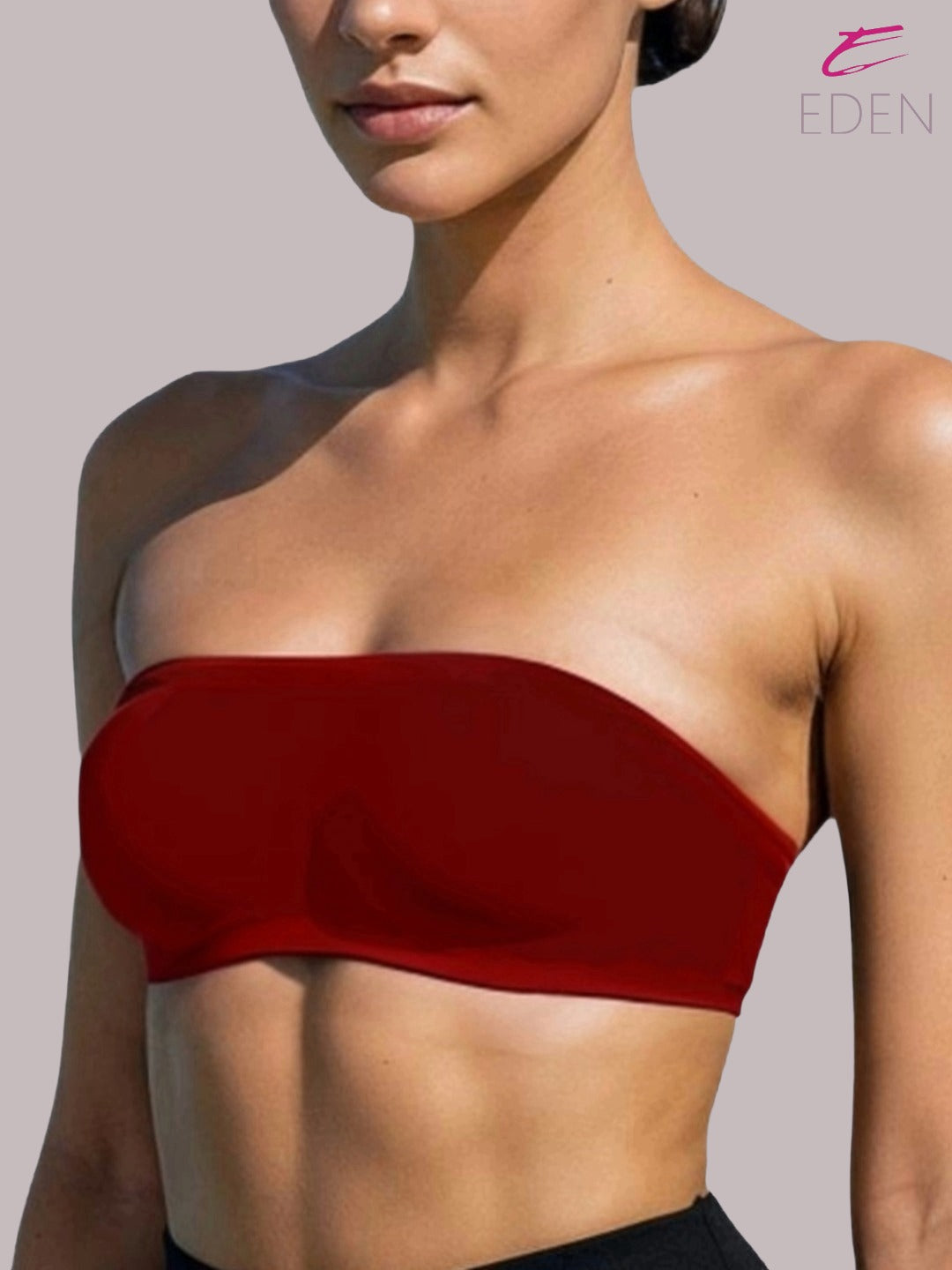 Non Padded, Non-Wired, Simply Soft, Strapless , Seamless, Bandeau Bra ,Slip On ,Nylon,Maroon
