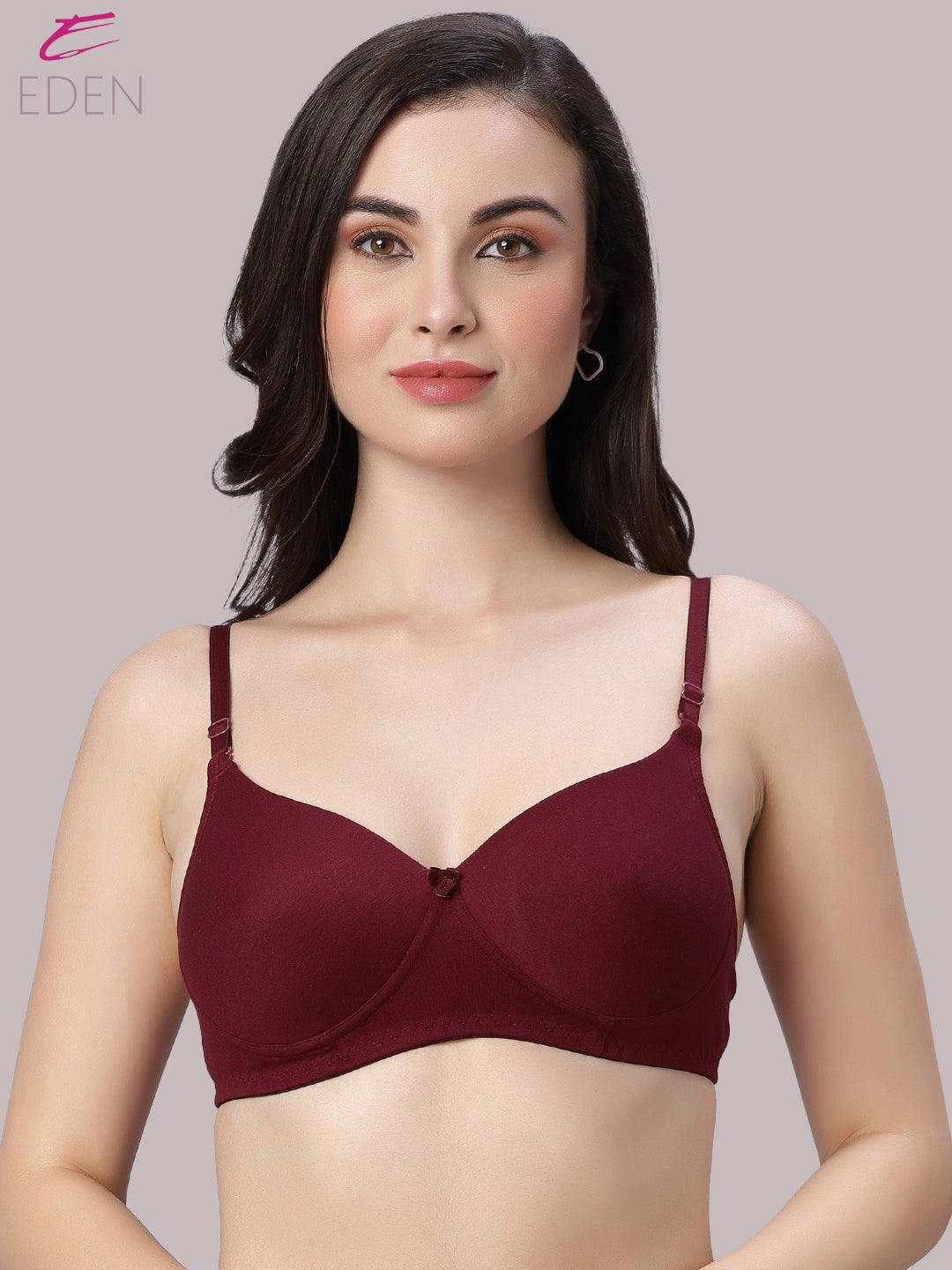 Wirefree ,Padded ,Plus Size, pc interlock, Medium Coverage, Tshirt Bra,Maroon