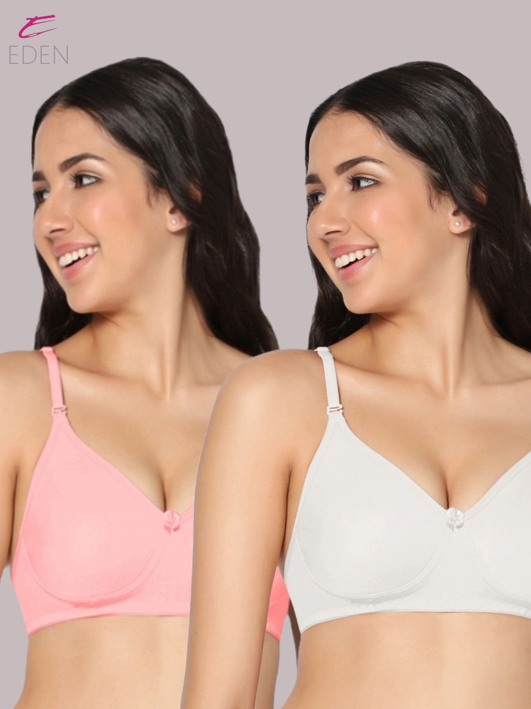 Lightly Padded, Non-Wired, Simply Soft, T-Shirt Bra ,White-Pink