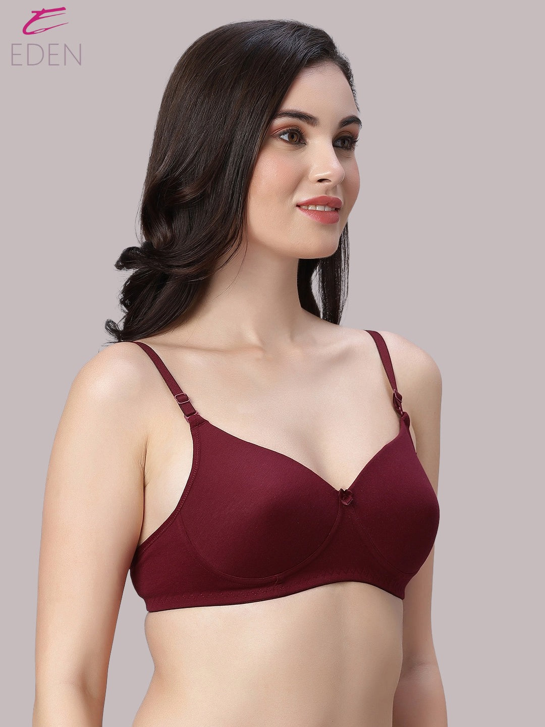 Wirefree ,Padded ,Plus Size, pc interlock, Medium Coverage, Tshirt Bra,Maroon