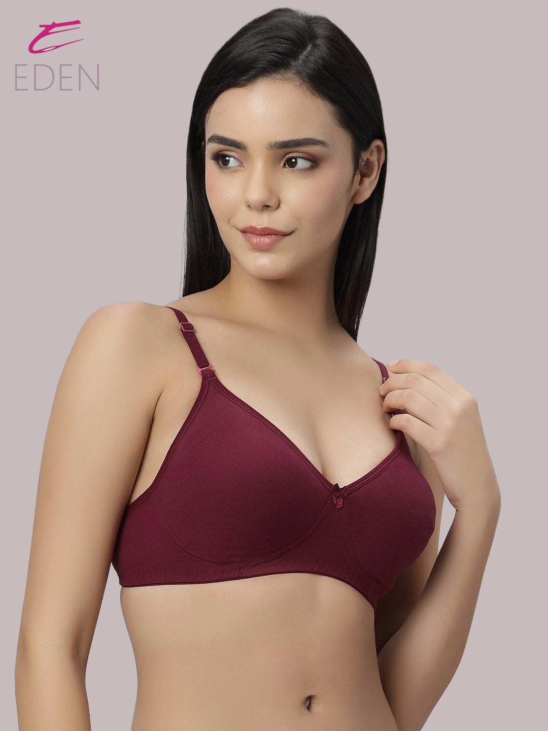 Lightly Padded, Non-Wired ,Simply Soft, T-Shirt Bra,Maroon