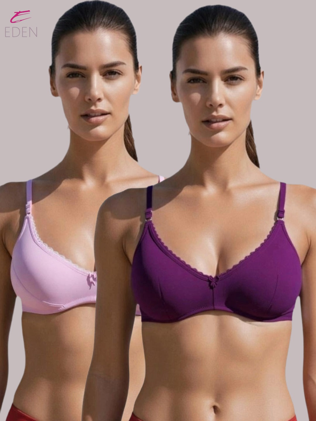 Wirefree Non Padded Soft Cotton Medium Coverage Tshirt Bra Styling With Lace Eden 106