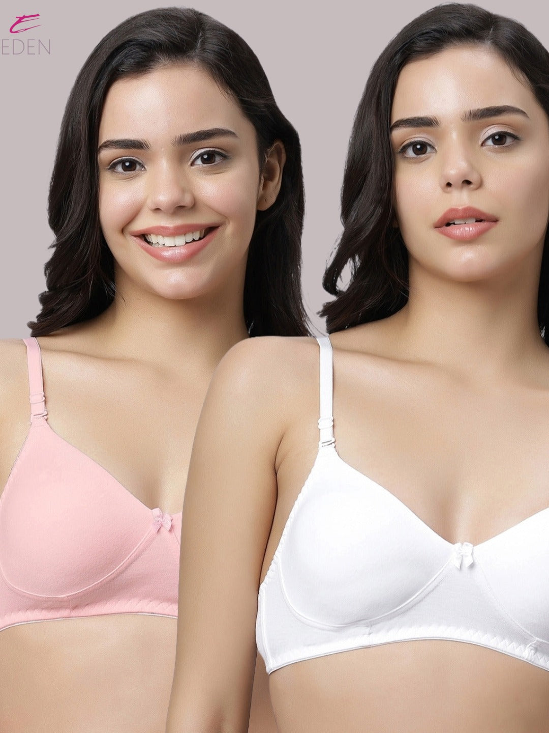 Non Padded, Plus Size, Full Coverage ,Everyday Bra ,T-shirt Bra,White-Pink