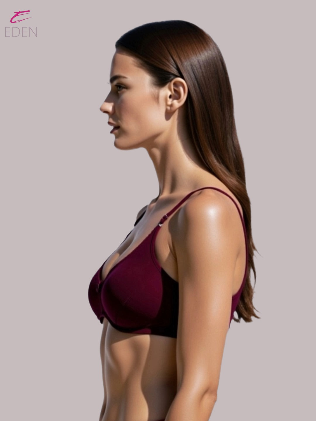 Wirefree ,Non Padded, Soft Cotton ,Medium Coverage, Tshirt Bra, Lace Styling,Maroon
