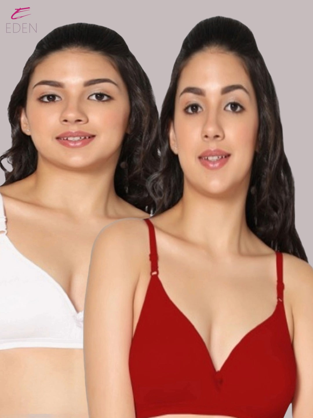 Wirefree, Non Padded, Cotton, Medium Coverage ,Tshirt Bra, White-Red