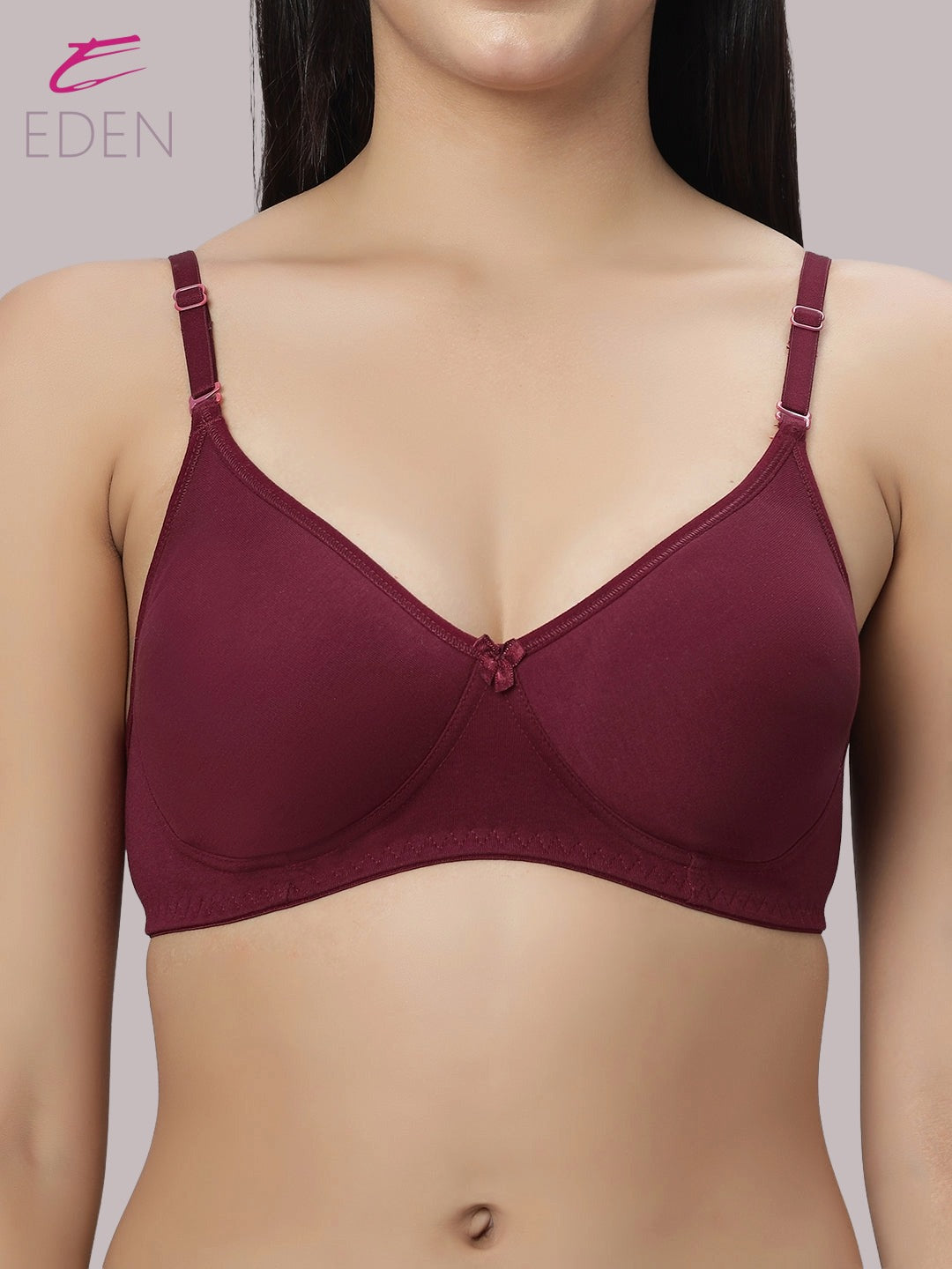 Lightly Padded, Non-Wired ,Simply Soft, T-Shirt Bra,Maroon