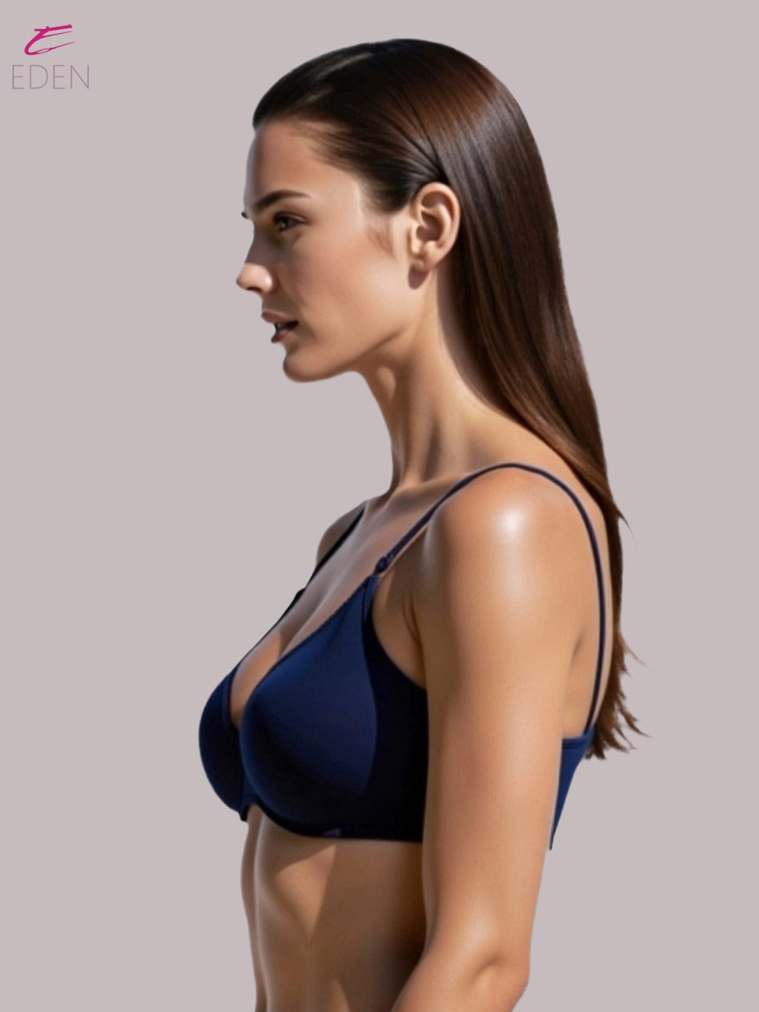 Wirefree ,Non Padded, Soft Cotton ,Medium Coverage, Tshirt Bra, Lace Styling,Navyblue