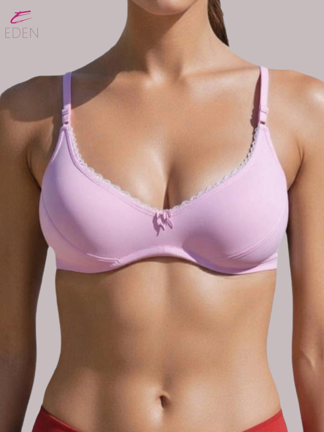 Wirefree ,Non Padded, Soft Cotton ,Medium Coverage, Tshirt Bra, Lace Styling,Pink