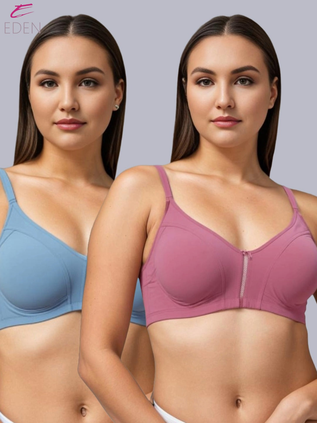Non Padded, Plus Size, Super Combed, Cotton Stretch, Full Coverage ,Everyday Bra, Onionpink-Iceblue
