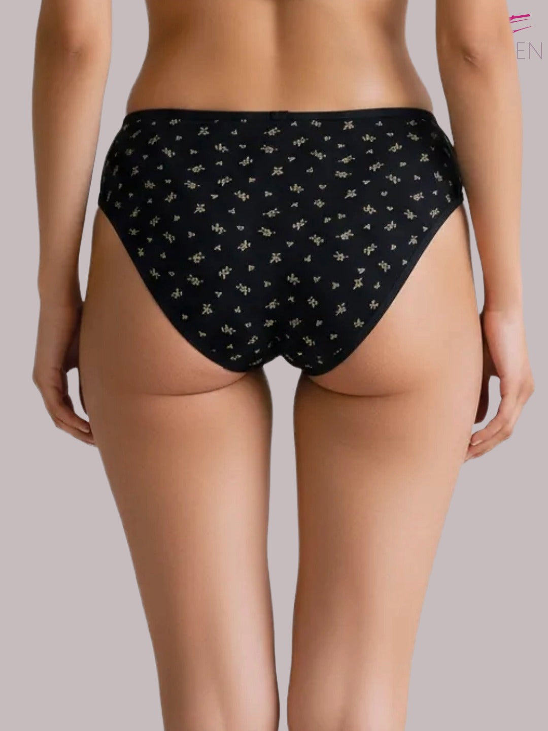 Eden ,Medium Rise, Full Coverage, Outer Elastic,Printed,Hipster Panty-OE038 ,Black