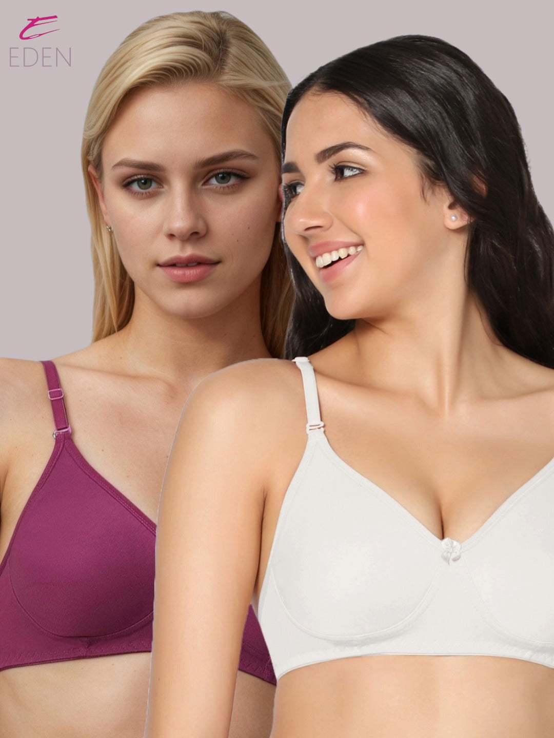 Lightly Padded, Non-Wired, Simply Soft, T-Shirt Bra ,Wine-White