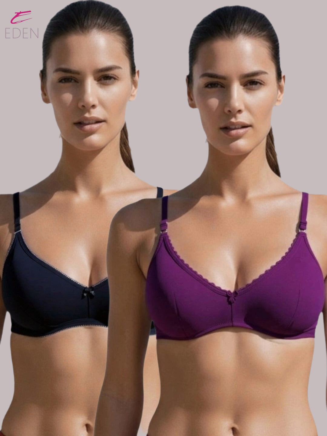 Wirefree ,Non Padded, Soft Cotton ,Medium Coverage, Tshirt Bra, Lace Styling,Black-Wine