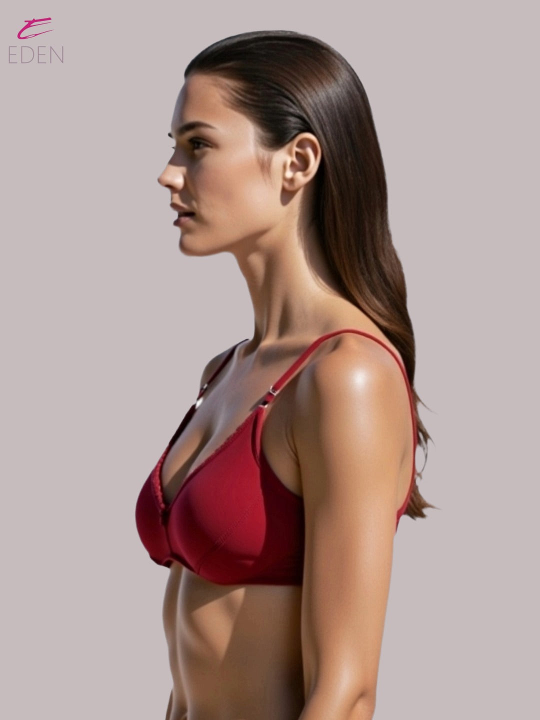 Wirefree ,Non Padded, Soft Cotton ,Medium Coverage, Tshirt Bra, Lace Styling,Red