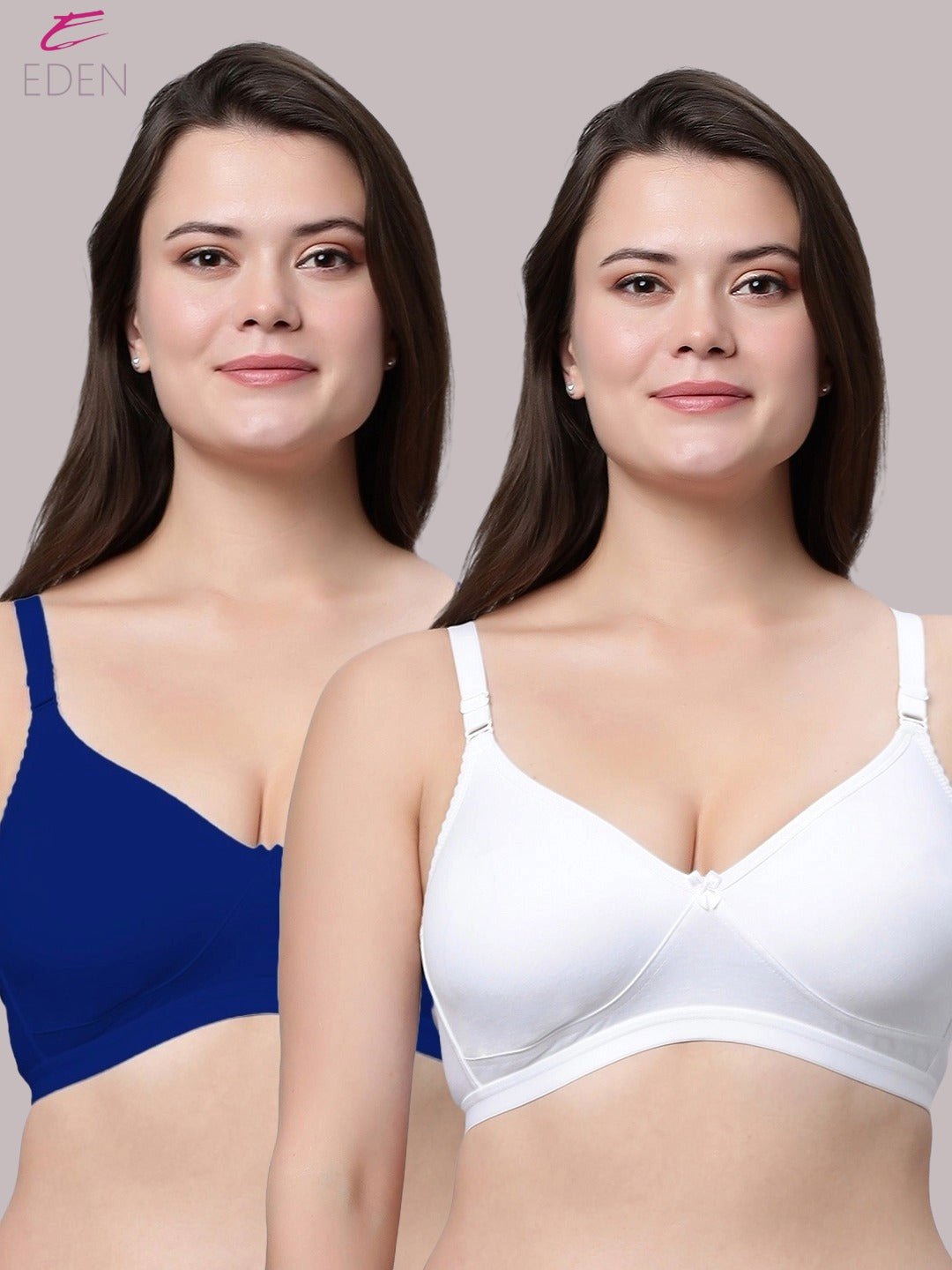 Non Padded, Plus Size, Super Combed,Cotton Stretch, Full Coverage ,Everyday Bra ,Royalblue-White