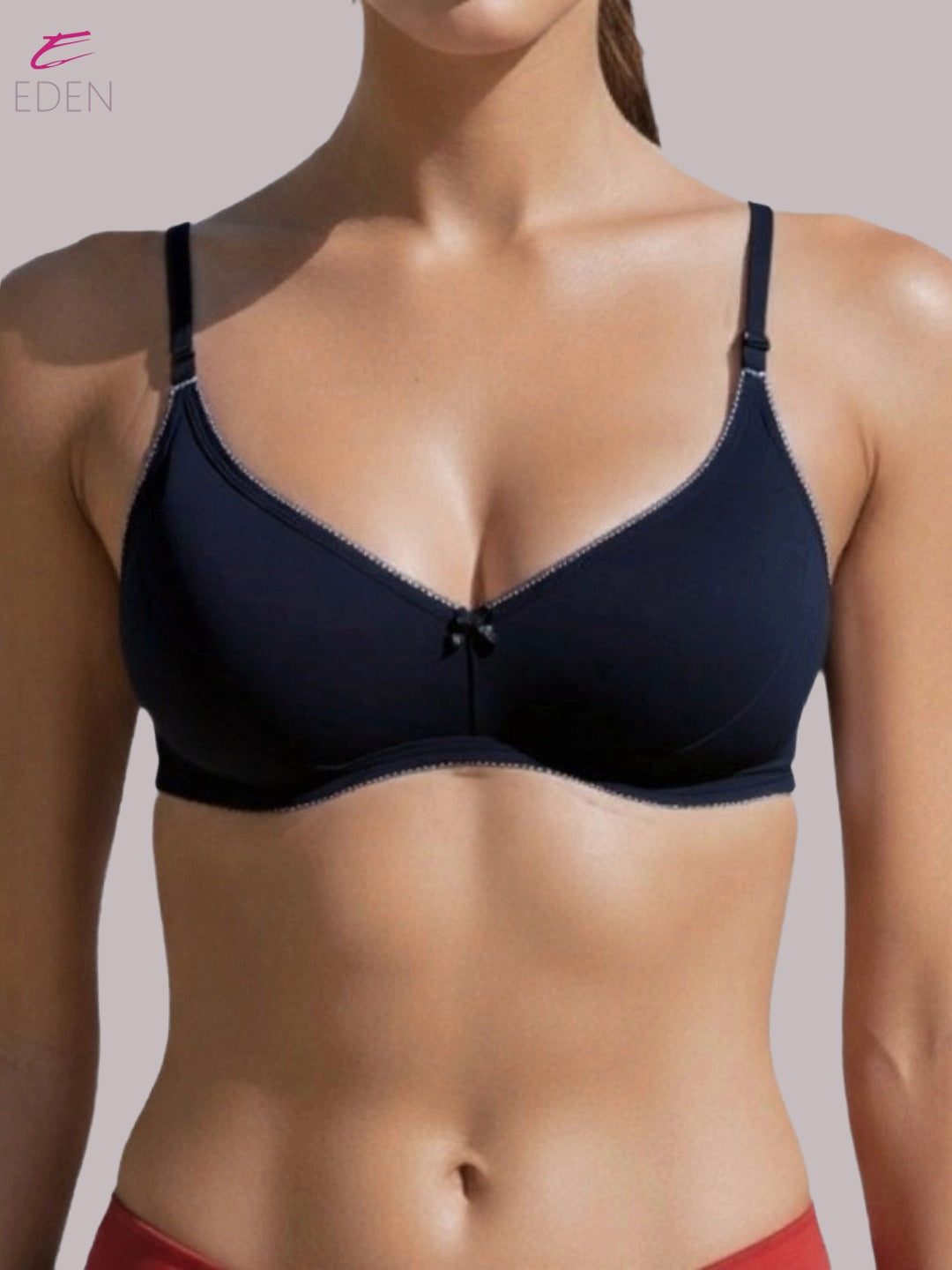Wirefree ,Non Padded, Soft Cotton ,Medium Coverage, Tshirt Bra, Lace Styling,Black