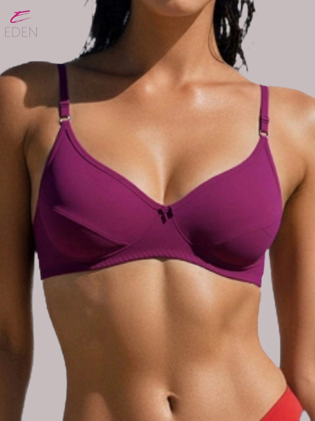 Wirefree, Non Padded, Soft Cotton ,Medium Coverage, Tshirt Bra ,Wine
