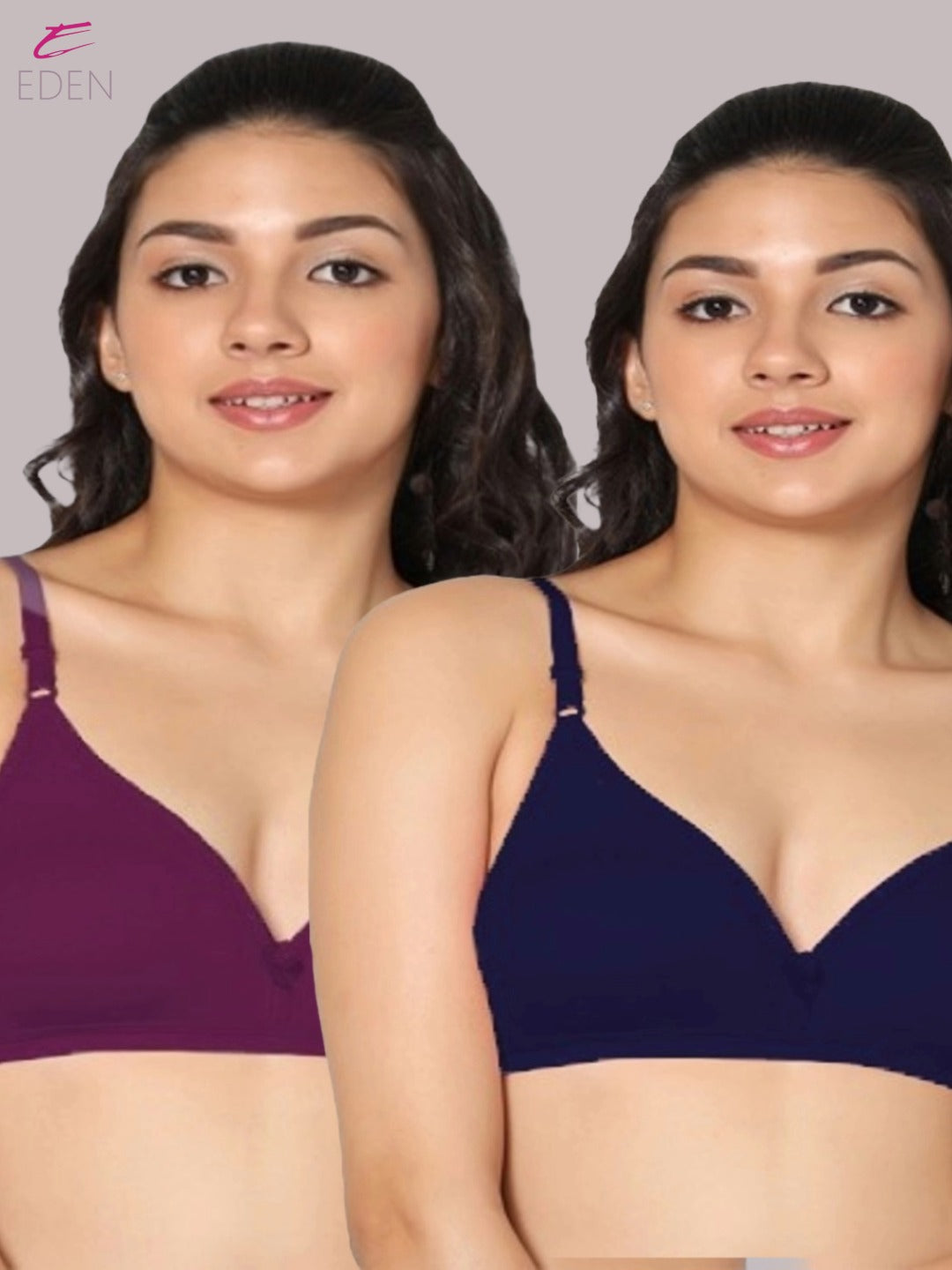 Wirefree, Non Padded, Cotton, Medium Coverage ,Tshirt Bra, Wine-Navyblue