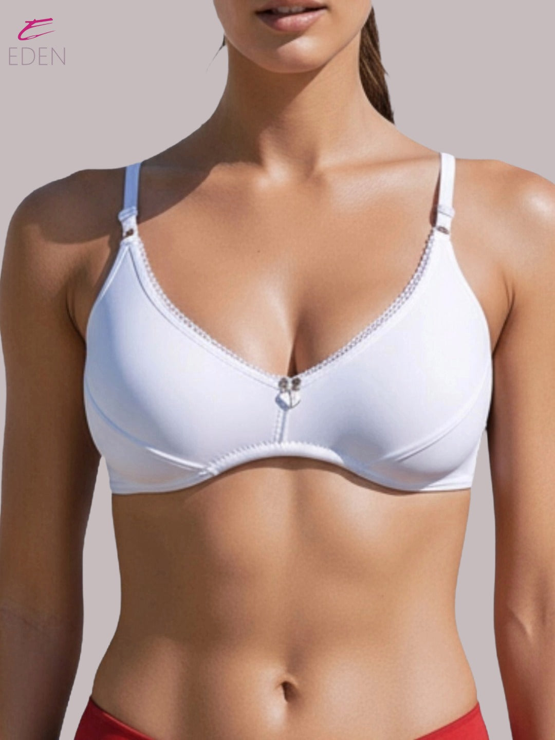 Wirefree ,Non Padded, Soft Cotton ,Medium Coverage, Tshirt Bra, Lace Styling,White