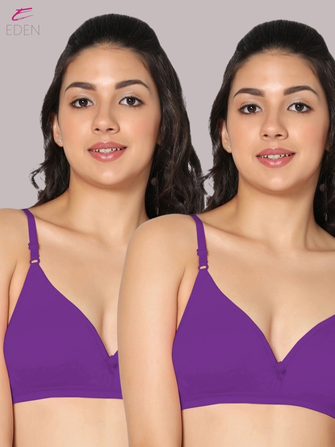 Wirefree, Non Padded, Cotton, Medium Coverage ,Tshirt Bra, Purple
