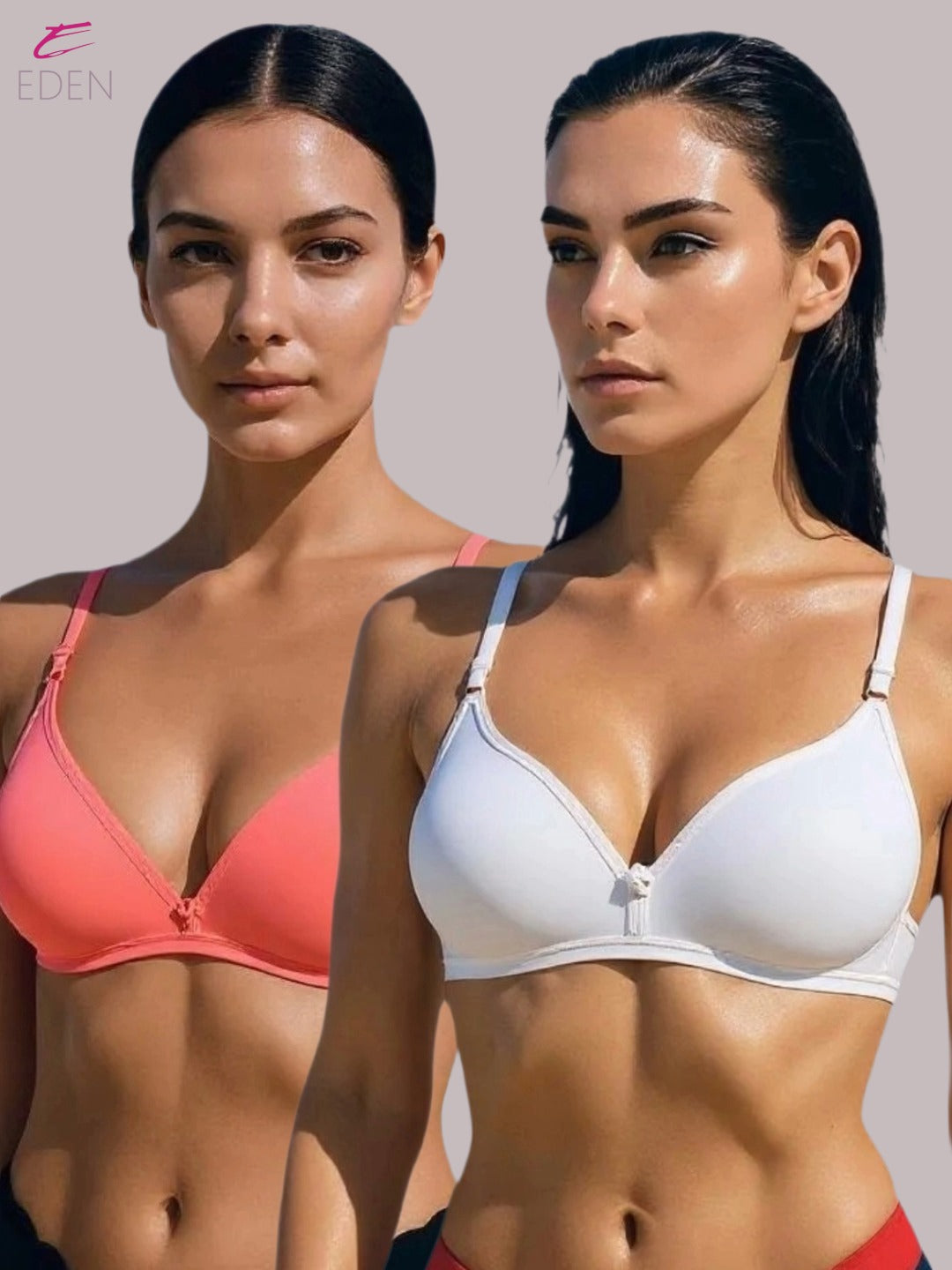 Wirefree, Non Padded, Cotton, Medium Coverage, Tshirt Bra ,Tomato-White