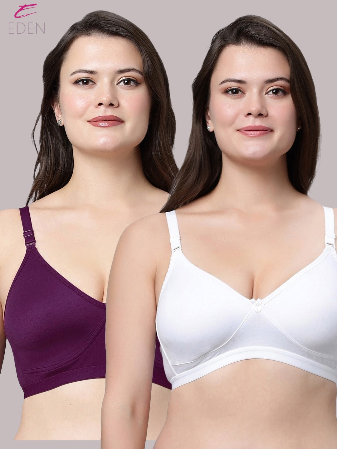 Non Padded, Plus Size, Super Combed,Cotton Stretch, Full Coverage ,Everyday Bra ,White-Wine