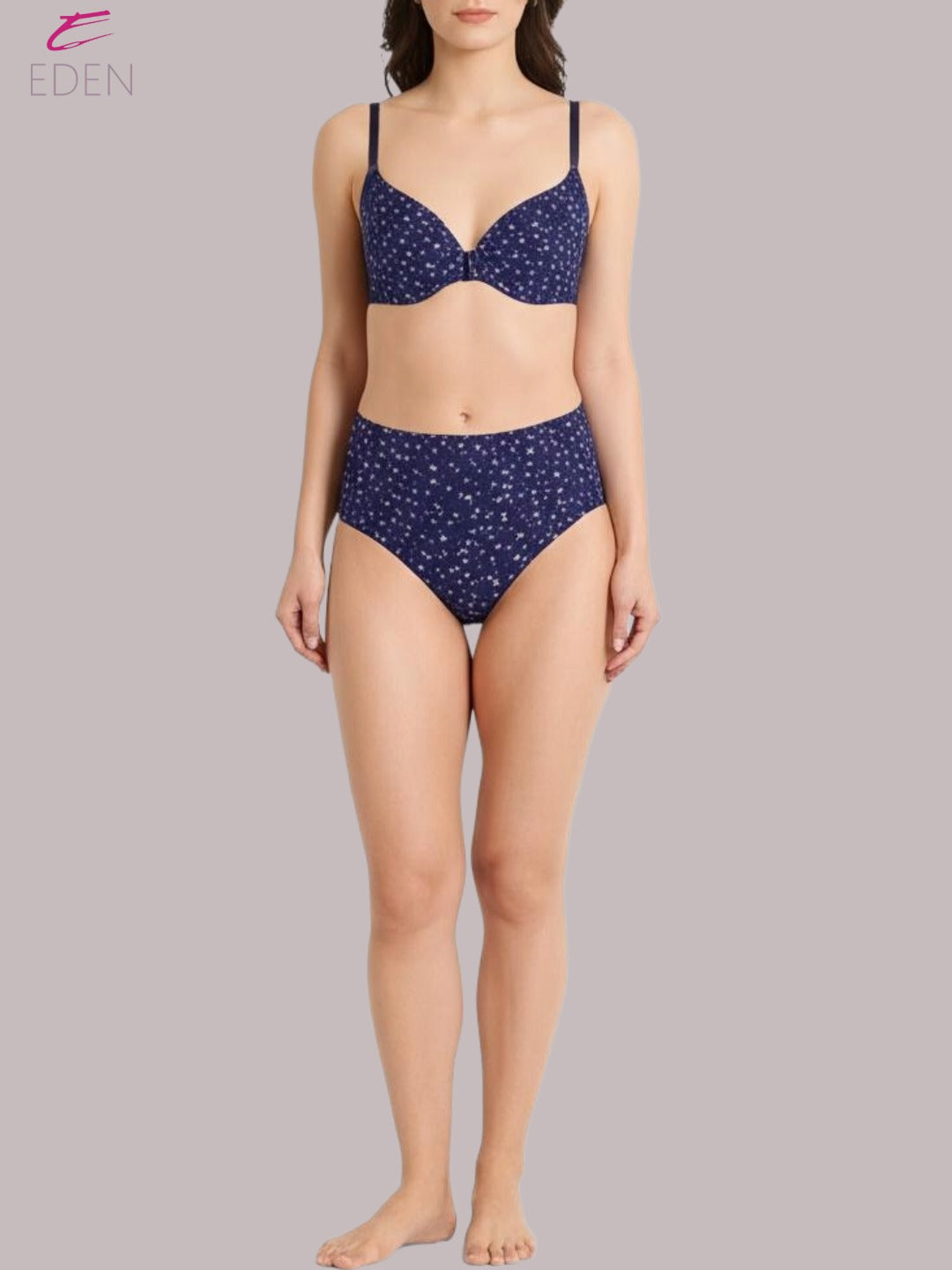 Eden High Rise, Full Coverage ,Cotton ,PrintedHipster,Panty,NavyBlue