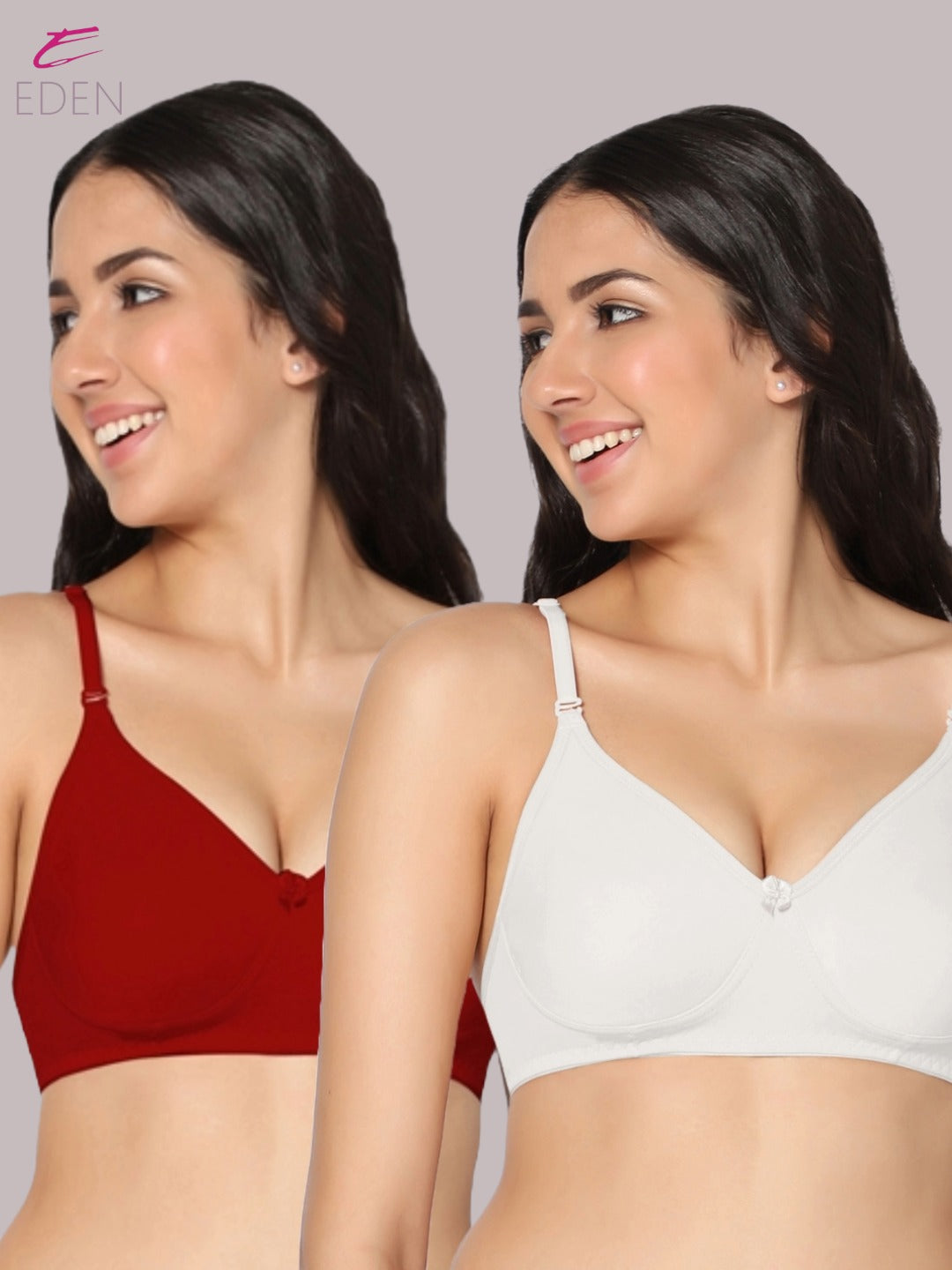 Lightly Padded, Non-Wired, Simply Soft, T-Shirt Bra ,White-Red
