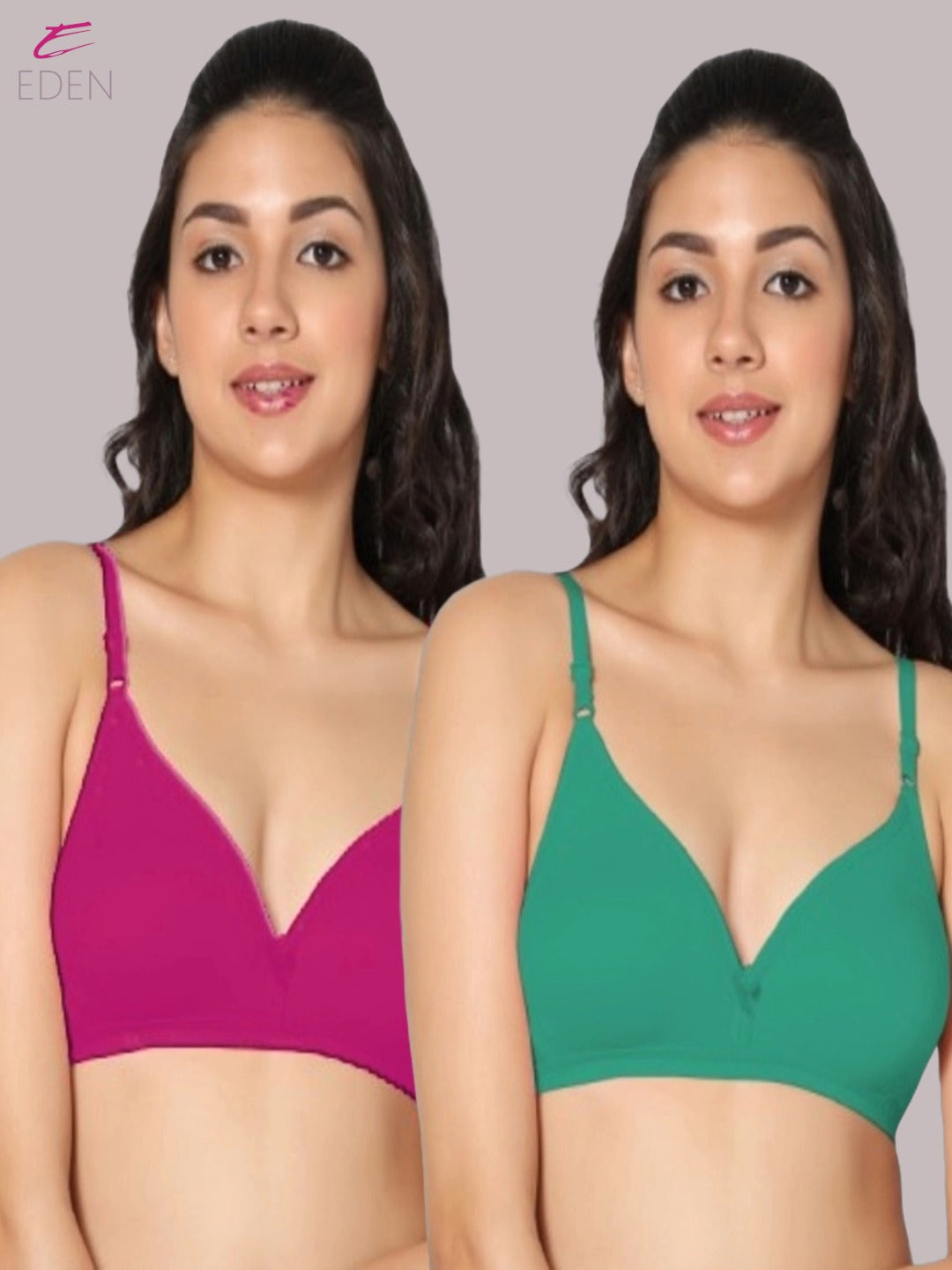 Wirefree, Non Padded, Cotton, Medium Coverage ,Tshirt Bra, Green-Magenta