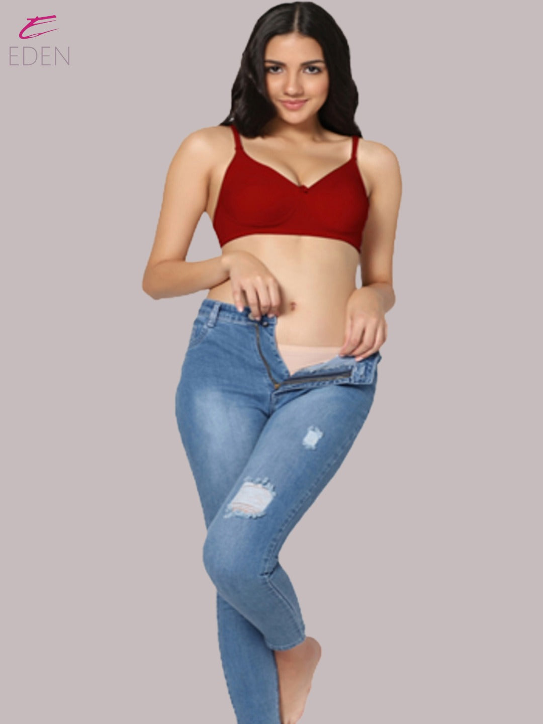 Lightly Padded, Non-Wired, Simply Soft, T-Shirt Bra ,Red