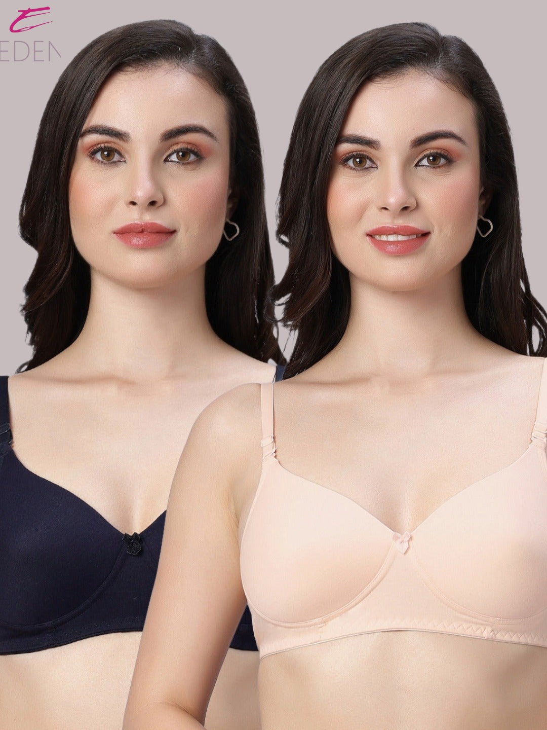 Wirefree ,Padded ,Plus Size, pc interlock, Medium Coverage, Tshirt Bra,Navyblue-Skin