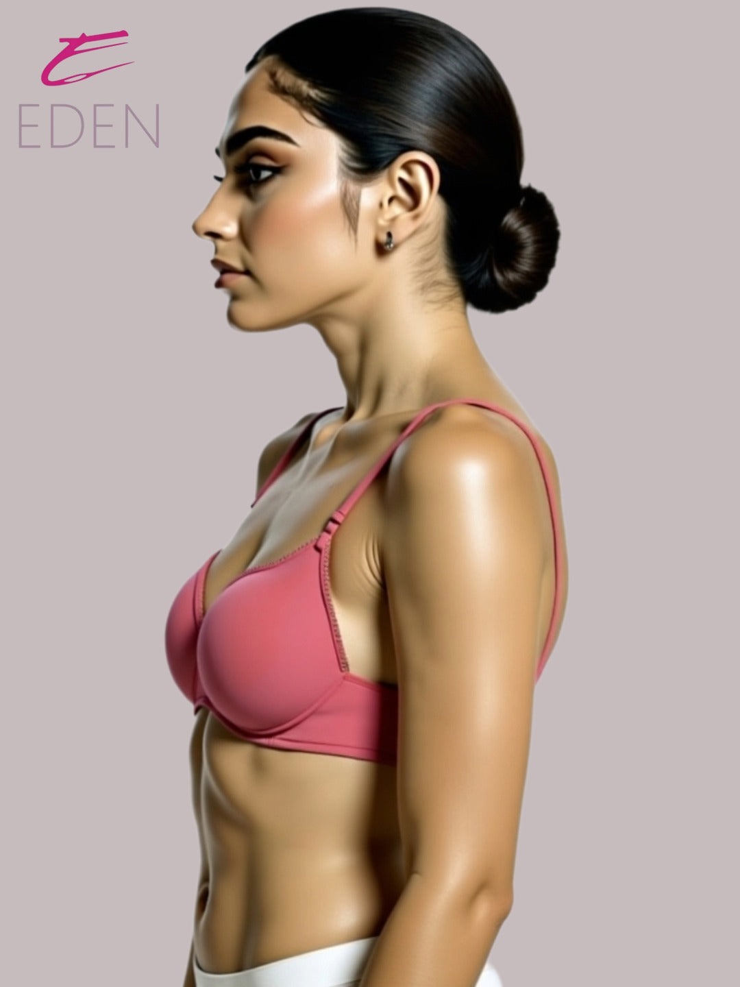 Wirefree,Padded, Plus Size, Cotton ,Medium Coverage, Tshirt Bra, Lace Styling, Dark Salmon
