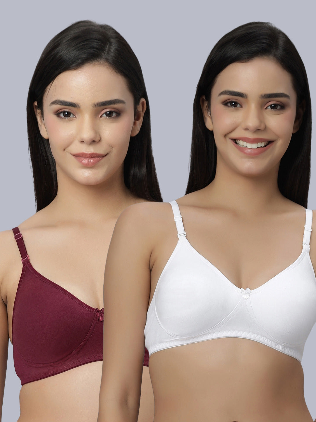 Eden101 Full Coverage Soft Padded White Maroon color Bra (pack of 2)