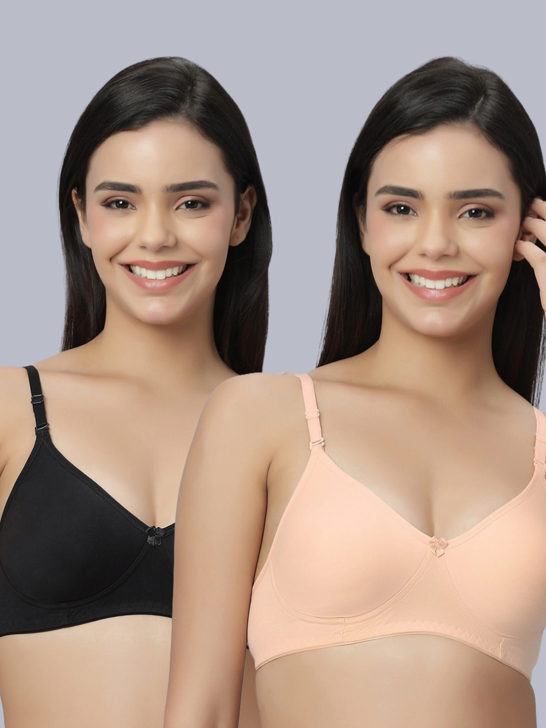 Eden101 Full Coverage Soft Padded Black Peach color Bra (pack of 2)