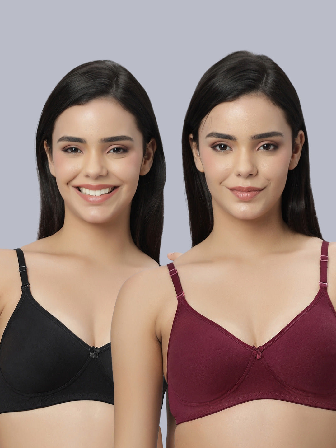 Eden101 Full Coverage Soft Padded Black Maroon color Bra (pack of 2)