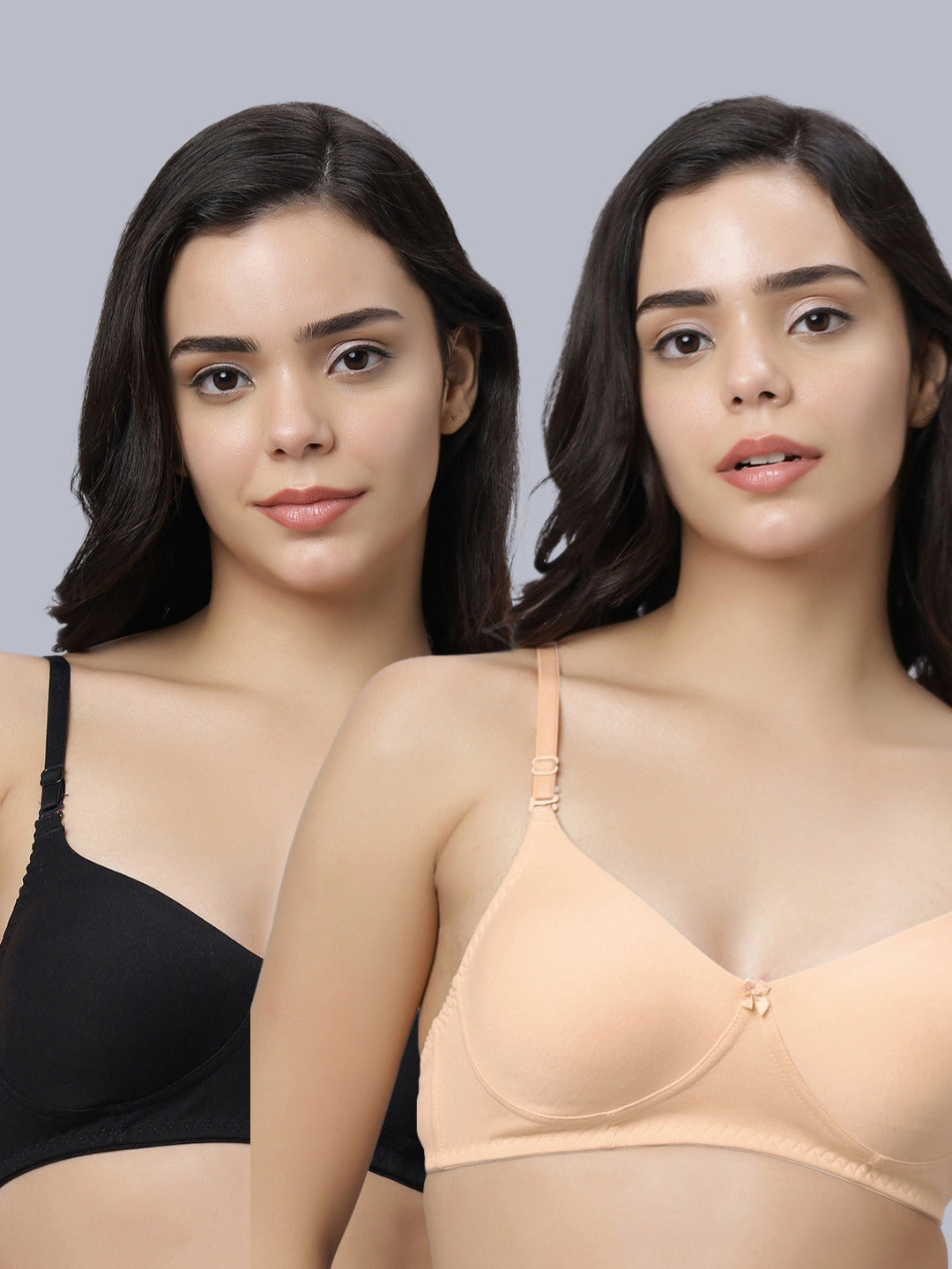 Eden103 Full Coverage Non Padded Black Skin color Bra (pack of 2)
