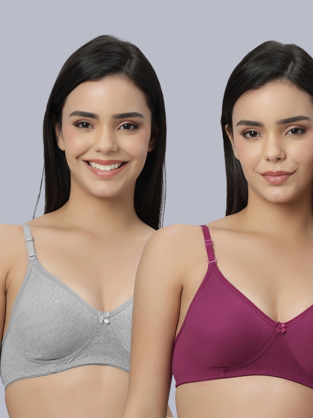 Eden101 Full Coverage Soft Padded Grey Wine color Bra (pack of 2)