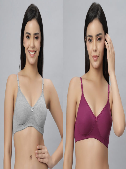 Eden101 Full Coverage Soft Padded Grey Wine color Bra (pack of 2)
