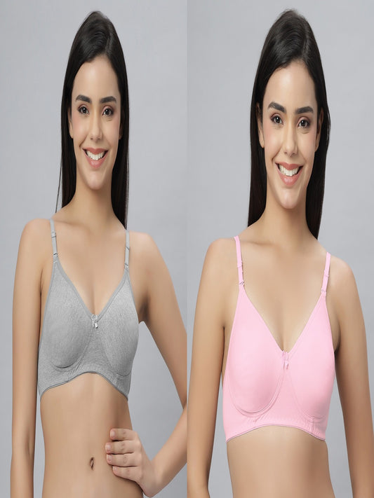 Eden101 Full Coverage Soft Padded Grey Pink color Bra (pack of 2)