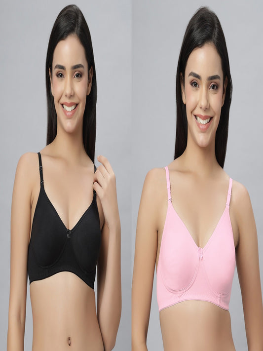 Eden101 Full Coverage Soft Padded Pink Black color Bra (pack of 2)