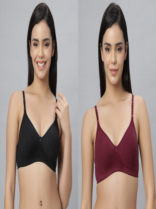 Eden101 Full Coverage Soft Padded Black Maroon color Bra (pack of 2)