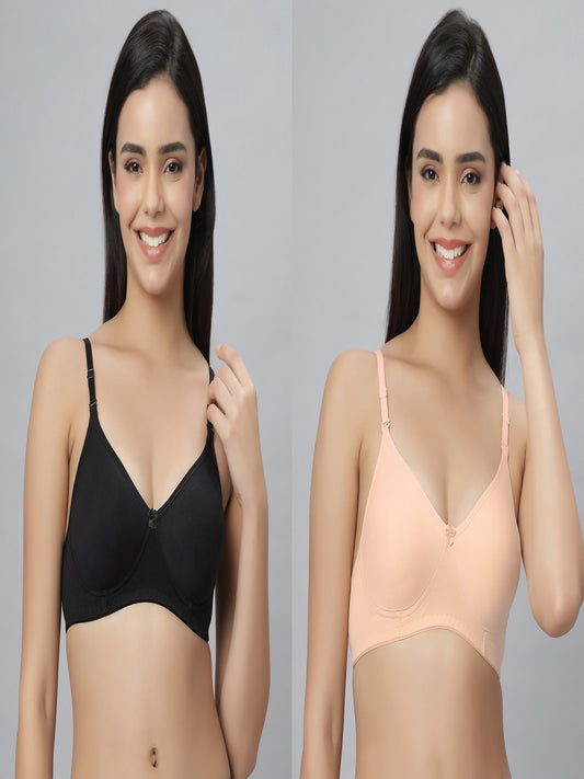 Eden101 Full Coverage Soft Padded Black Peach color Bra (pack of 2)