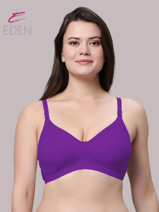 Non Padded, Plus Size, Super Combed,Cotton Stretch, Full Coverage ,Everyday Bra ,Purple